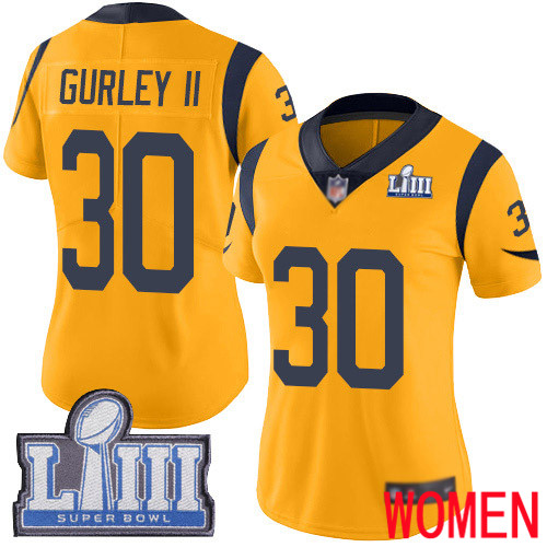 Los Angeles Rams Limited Gold Women Todd Gurley Jersey NFL Football #30 Super Bowl LIII Bound Rush Vapor Untouchable->women nfl jersey->Women Jersey